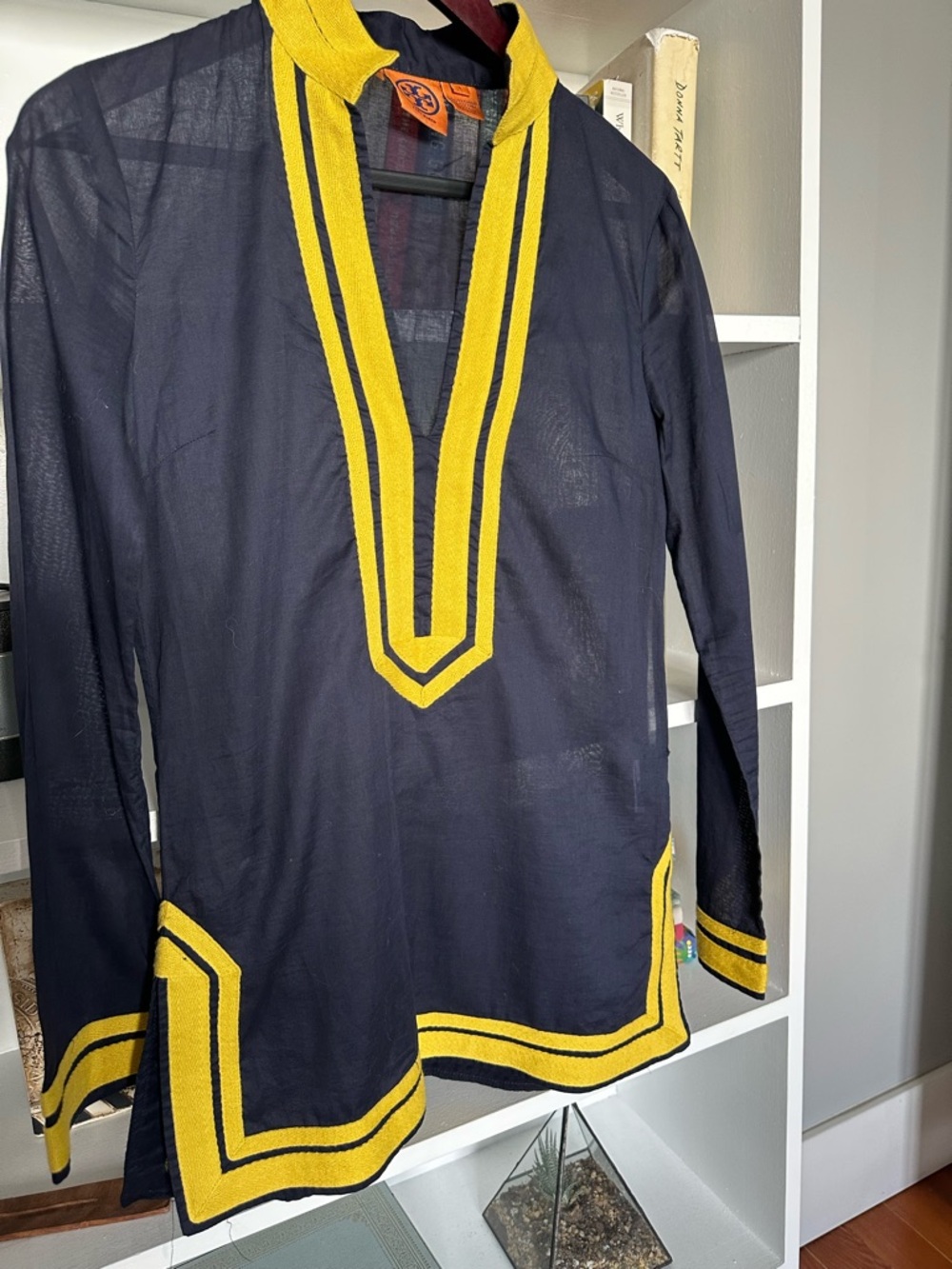 Tory Burch Navy Long-Sleeve Tunic with Yellow Trim - Picture 1 of 7